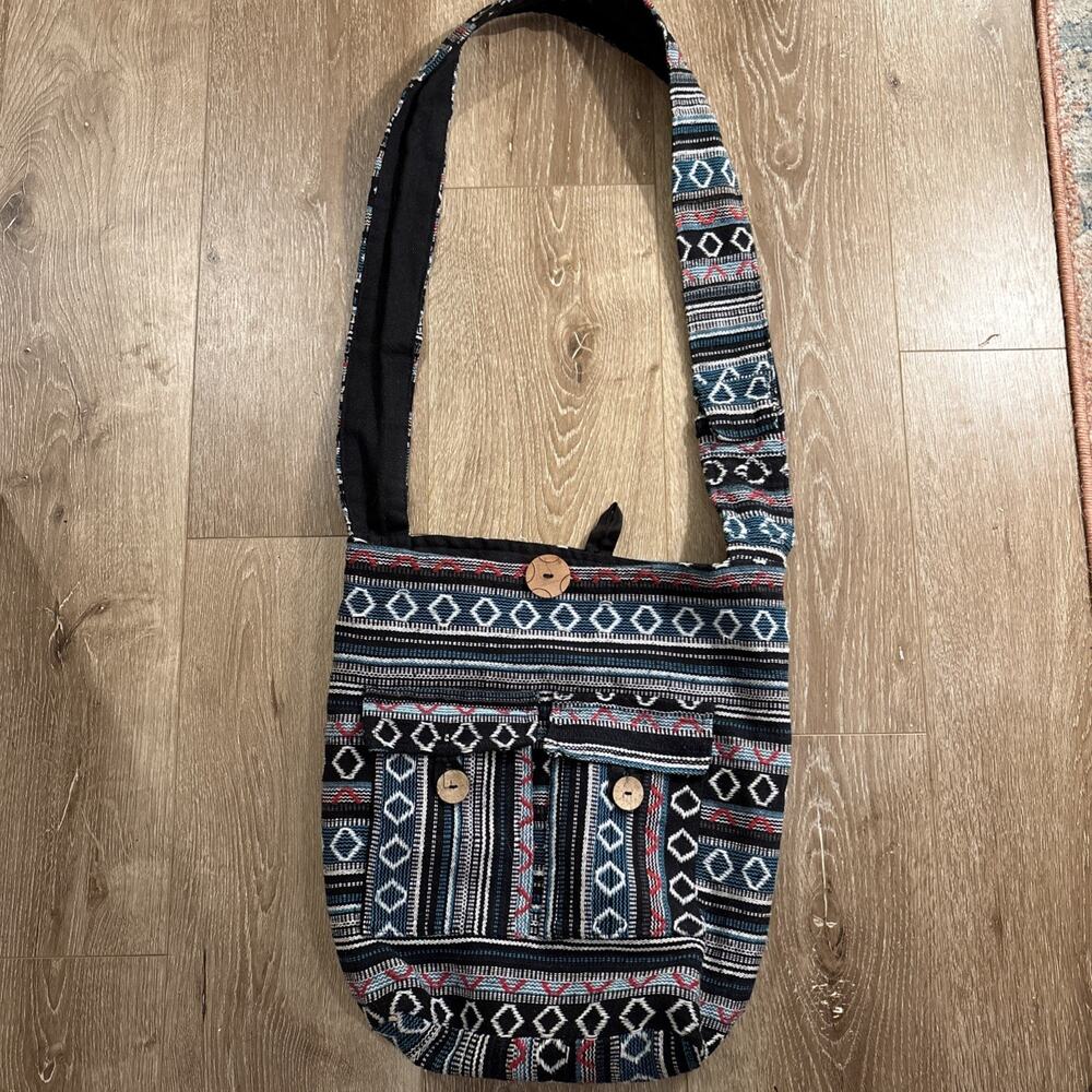 Boho Tribe Azure Fabric Crossbody Purse.